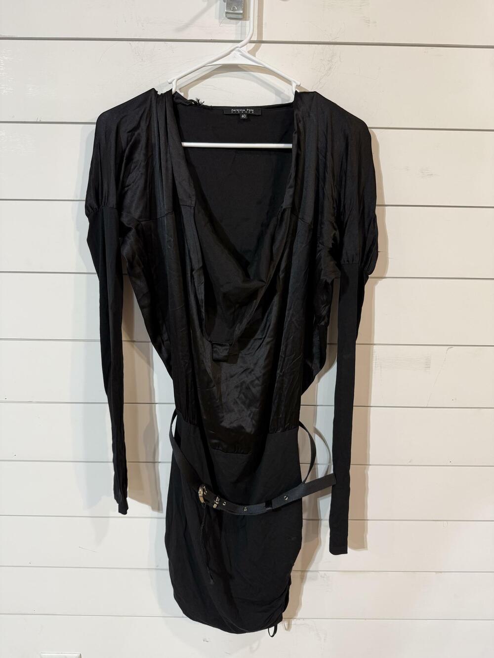 Patrizia Pepe Women's Black Silk Draped Belted Dress US S NWT RTL: $267.00